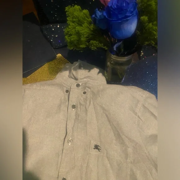BURBERRY BRIT MEN’s LIGHT GREY-BLUE VINTAGE AUTHENTIC FULL-SLEEVE Shirt RARE LUX - Picture 15 of 16